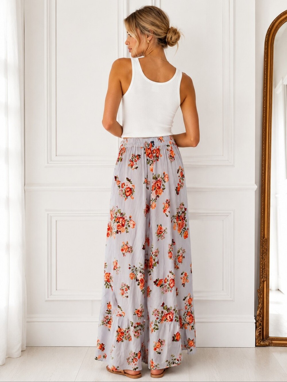 Angie Floral Wrap Pants Women's Large Boho Wide Leg Palazzo Resort Vacation - Picture 2 of 8